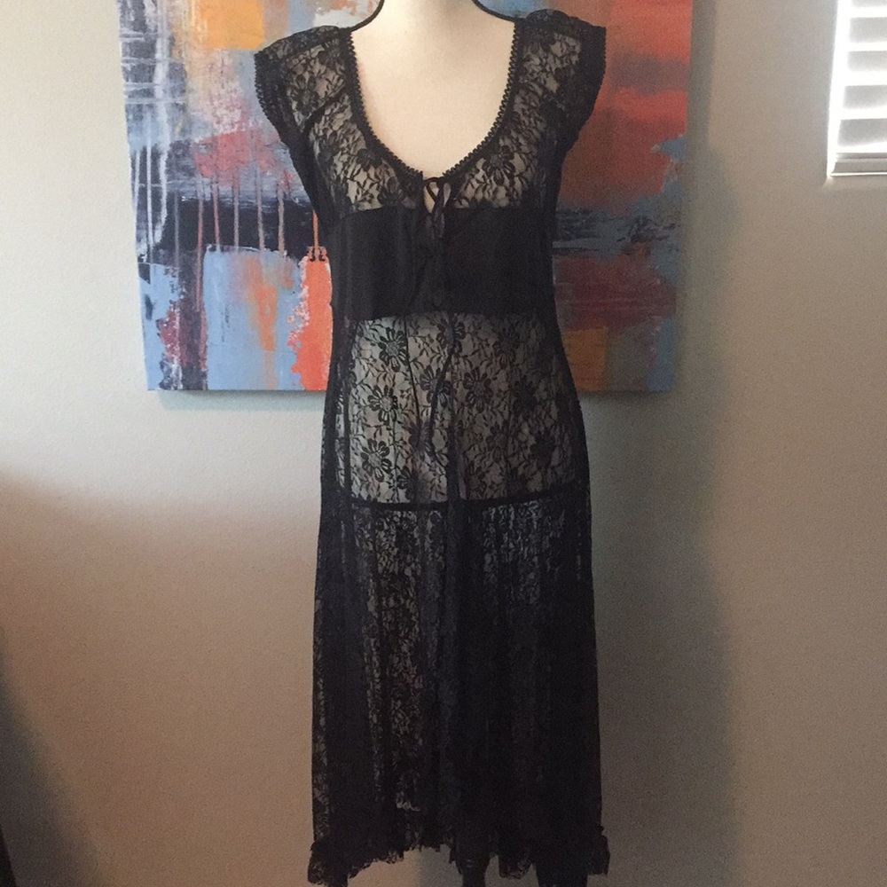 5⭐️🖤Sexy Sheer Black Lack High Low Dress - Picture 5 of 8